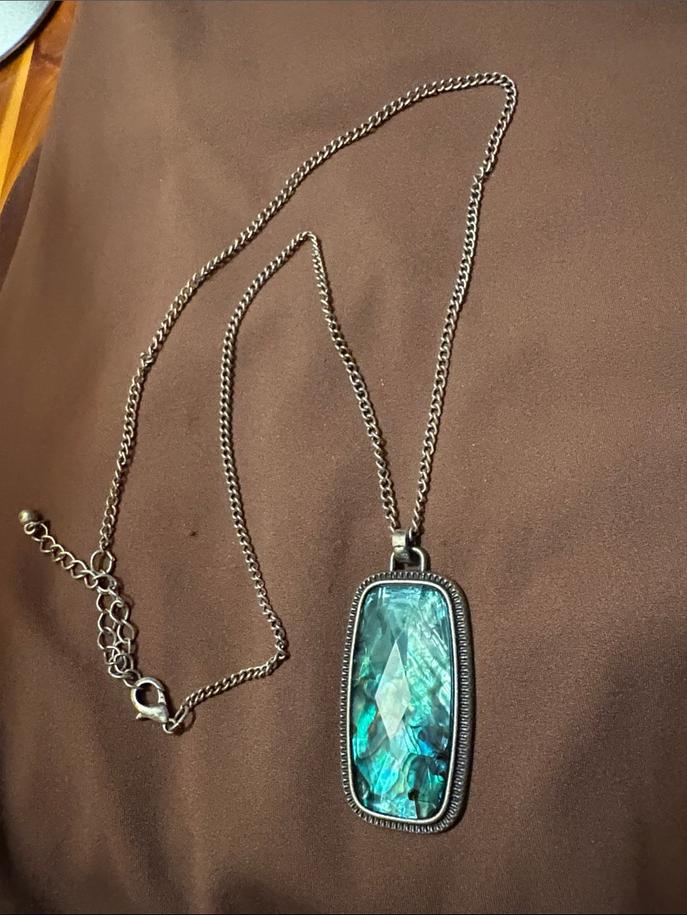 Iridescent Blue Abalone-Style Pendant Necklace for Women